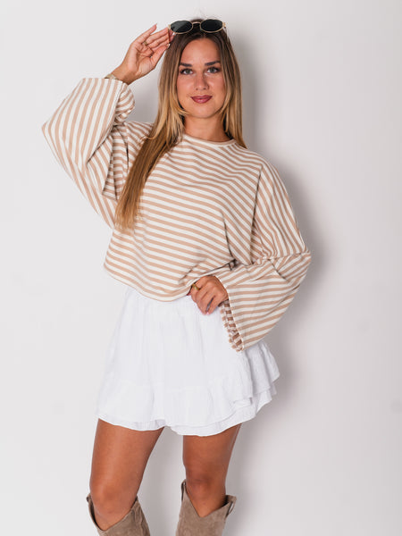 Belli Streifen Crop Shirt - Creme/Beige
