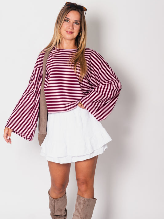 Belli Streifen Crop Shirt - Burgundy/Rosa
