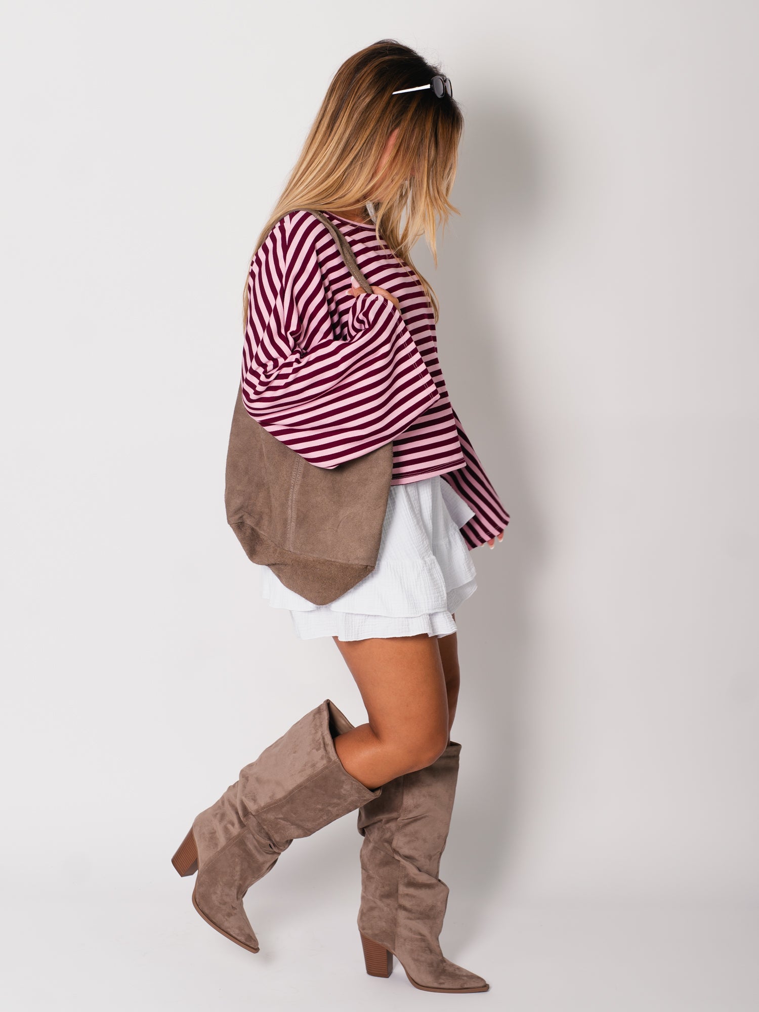 Belli Streifen Crop Shirt - Burgundy/Rosa