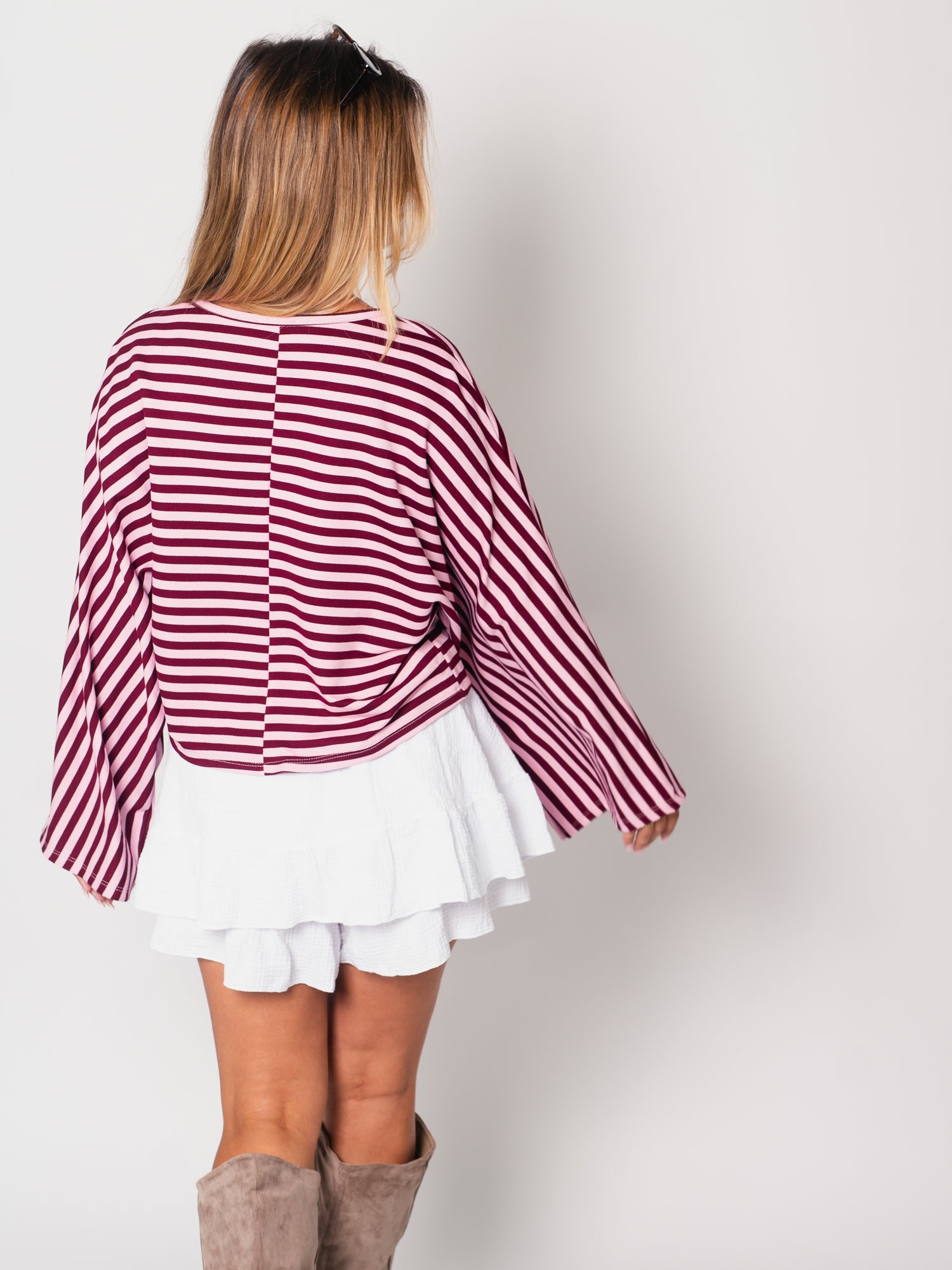 Belli Streifen Crop Shirt - Burgundy/Rosa