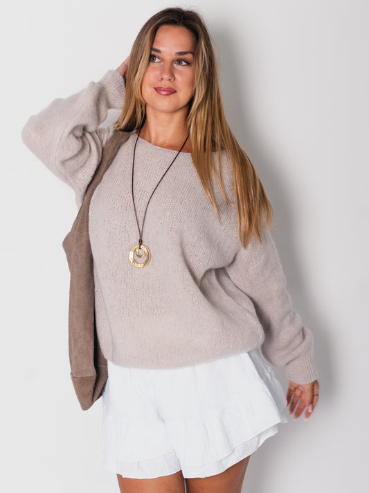 Leni Basic Strick Pullover - Greige