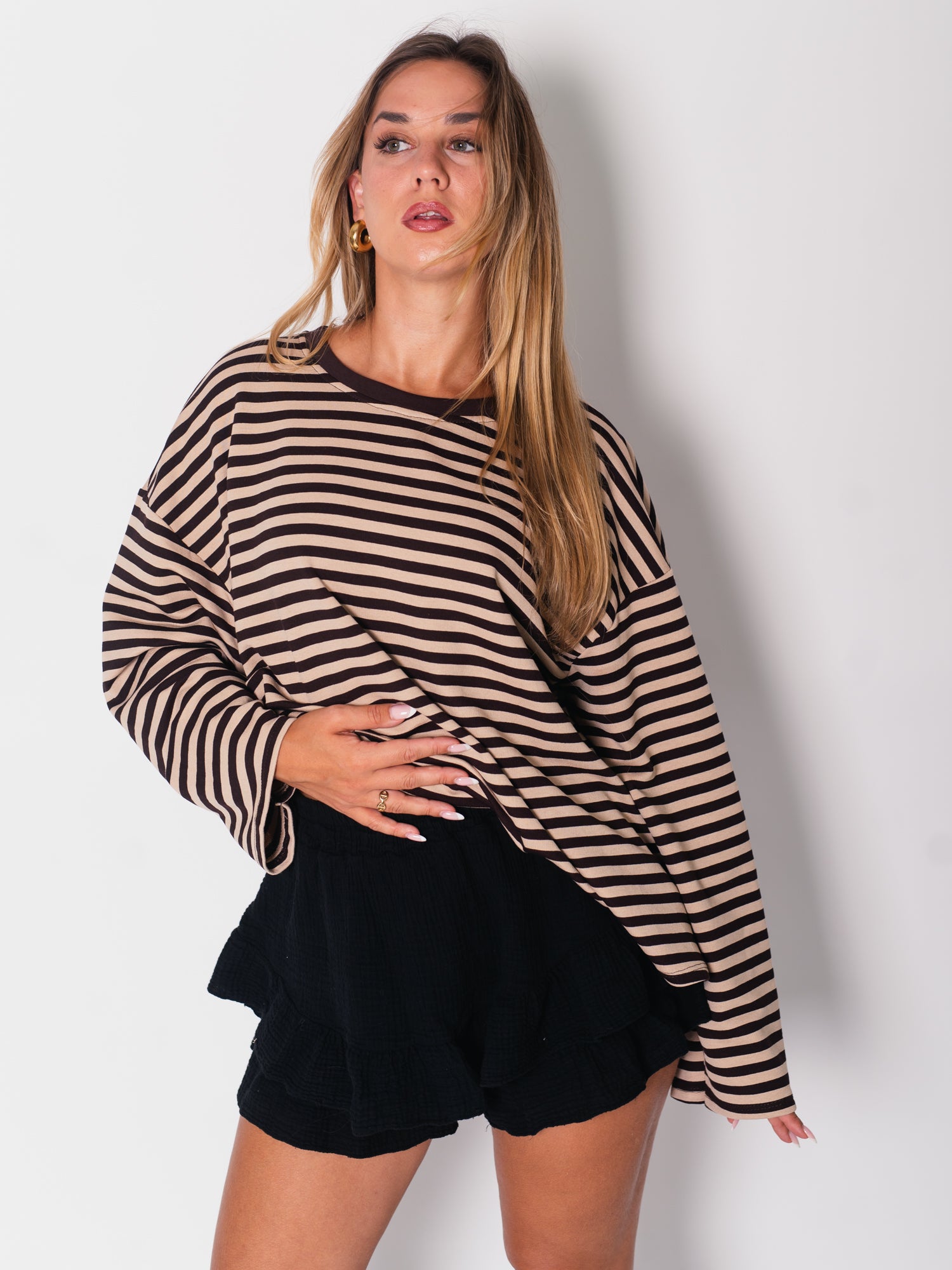 Stripes Sweatshirt - Espresso/Beige