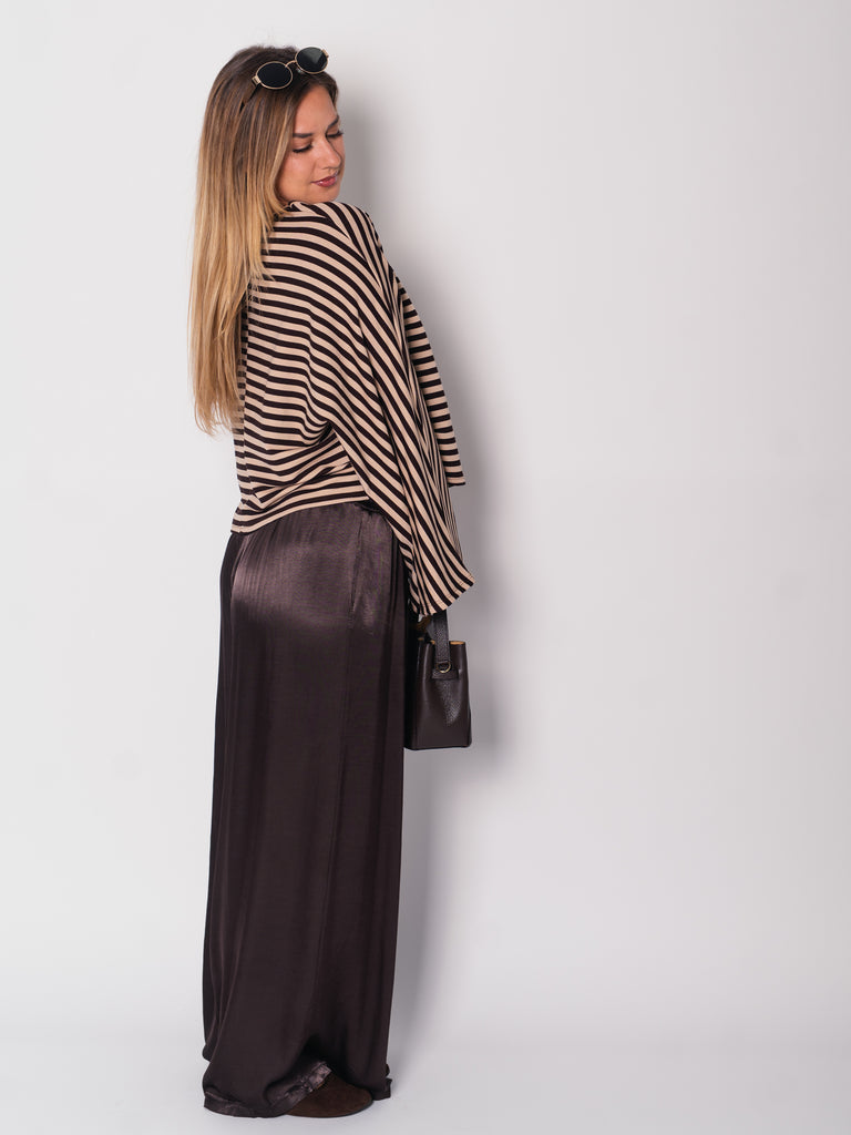 Belli Streifen Crop Shirt - Espresso/Beige