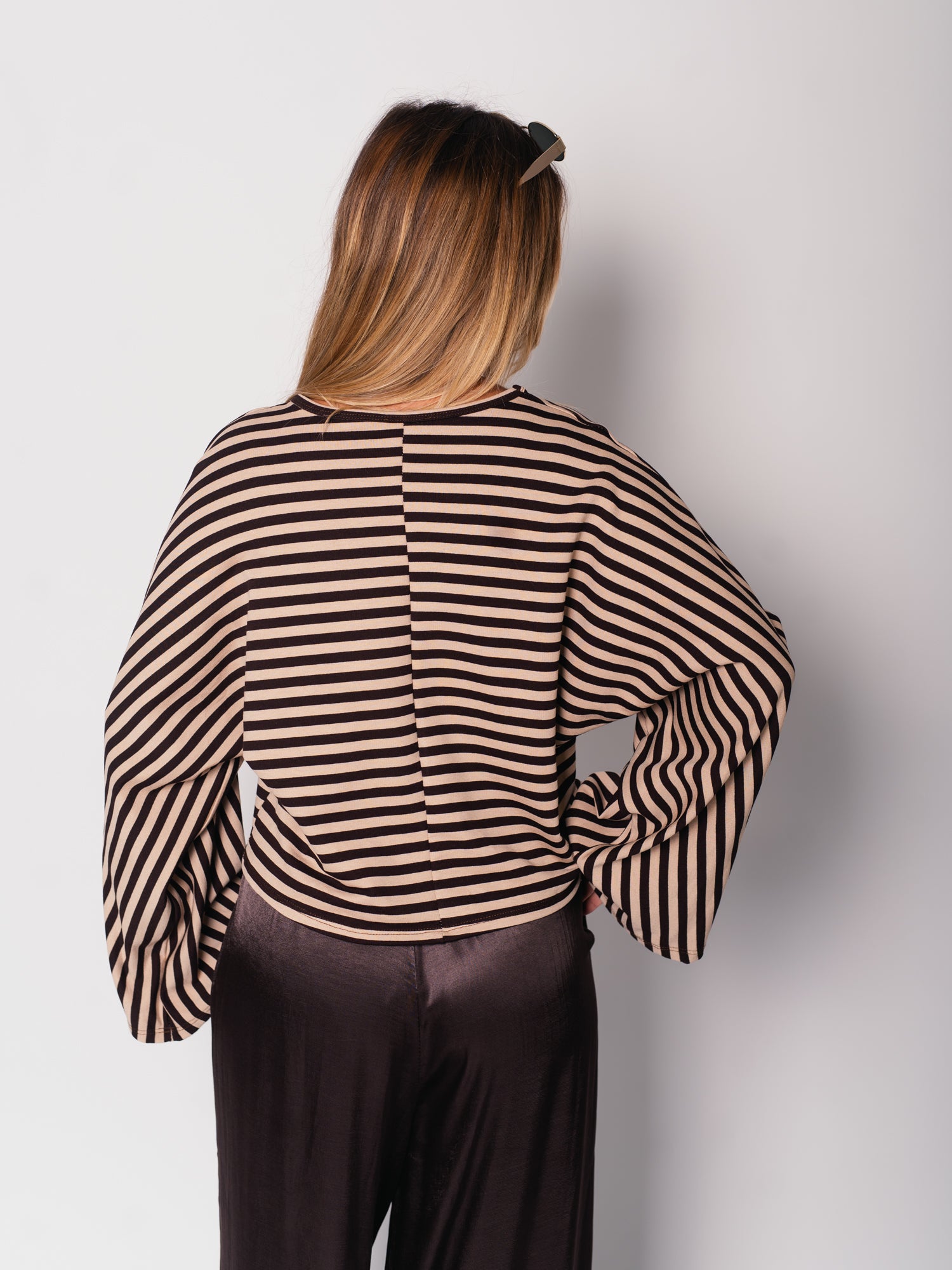 Belli Streifen Crop Shirt - Espresso/Beige
