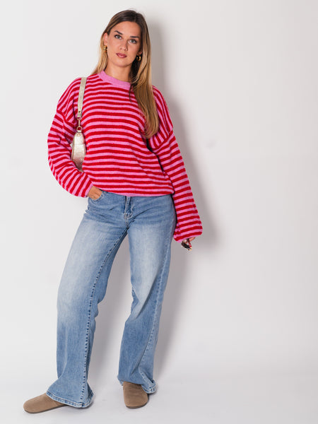 Despi Streifen Pullover - Rosa/Rot