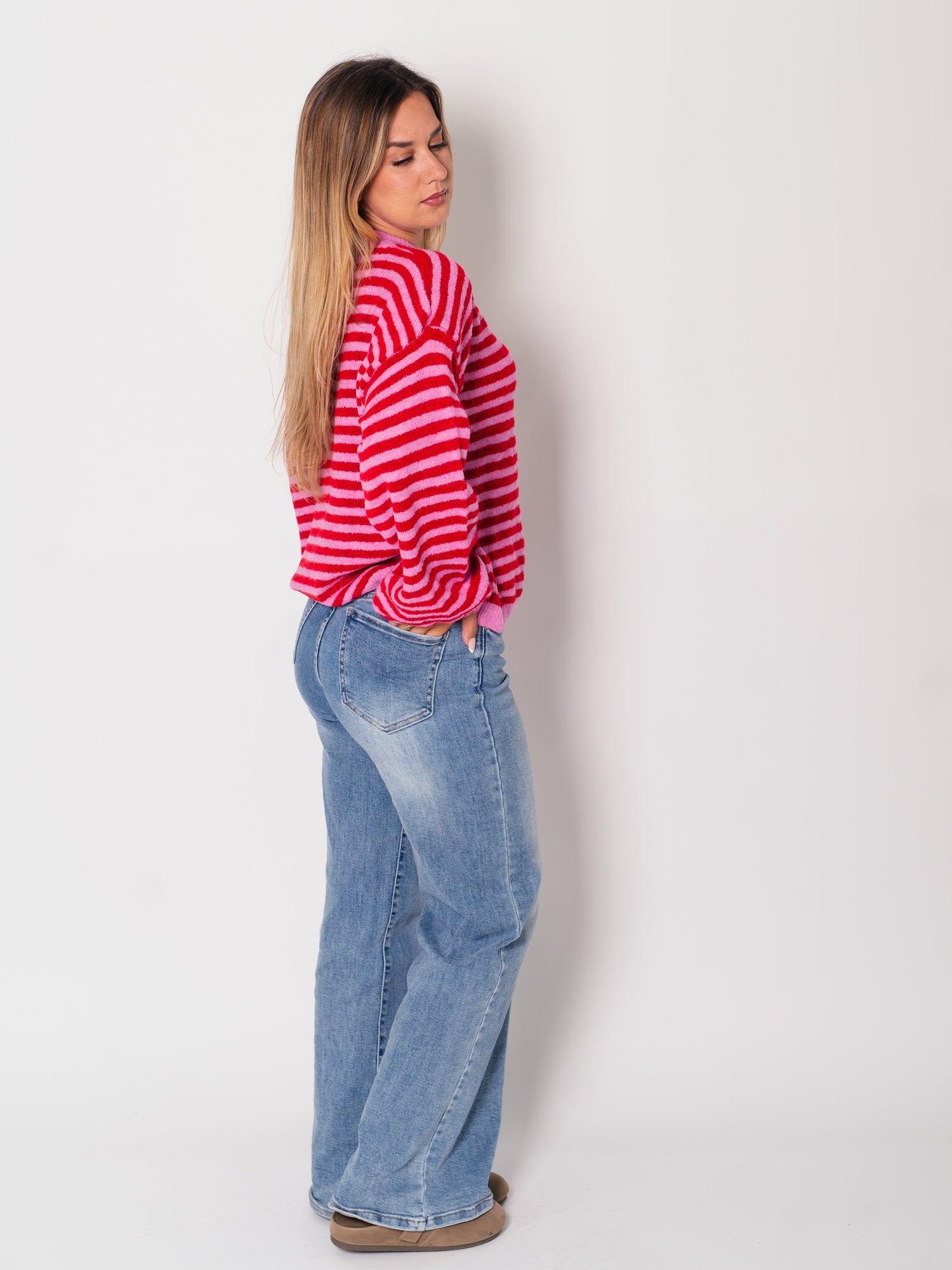 Despi Streifen Pullover - Rosa/Rot