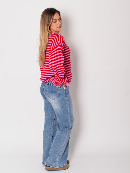 Despi Streifen Pullover - Rosa/Rot
