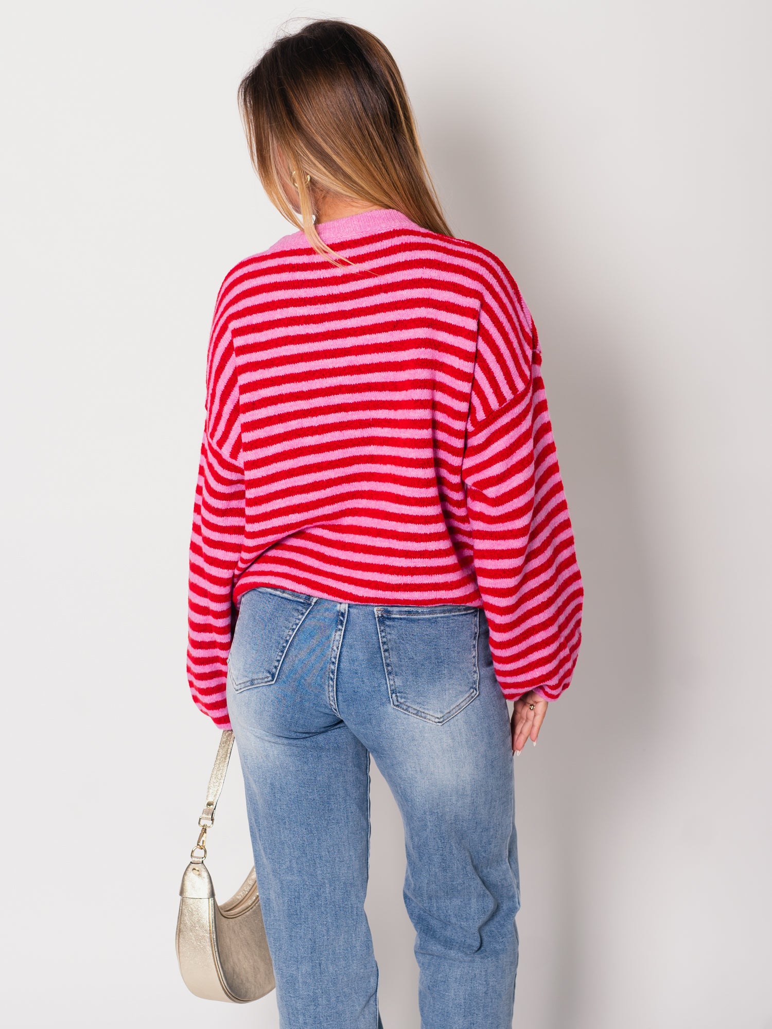 Despi Streifen Pullover - Rosa/Rot