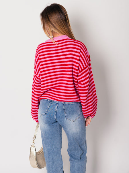 Despi Streifen Pullover - Rosa/Rot