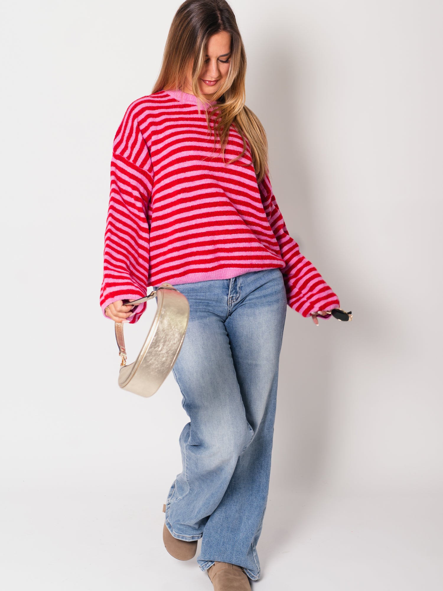 Despi Streifen Pullover - Rosa/Rot