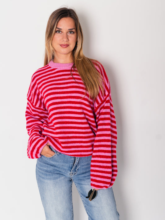 Despi Streifen Pullover - Rosa/Rot