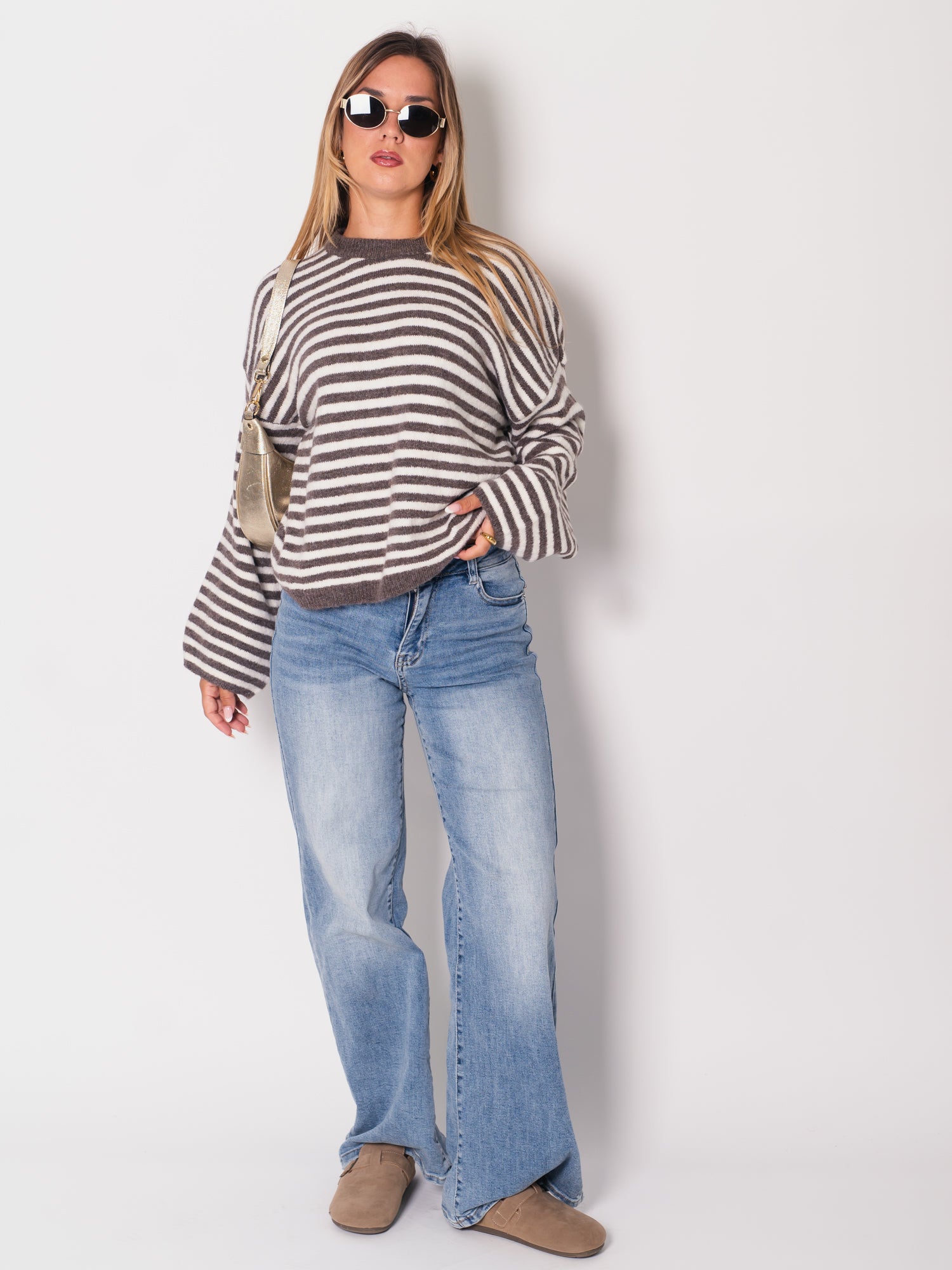 Despi Streifen Pullover - Taupe/Creme