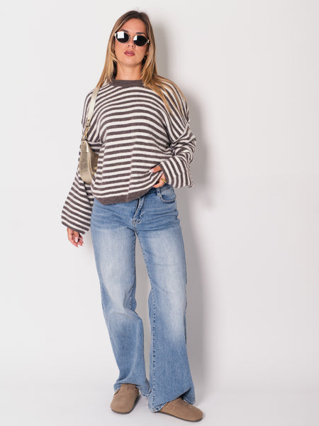 Despi Streifen Pullover - Taupe/Creme