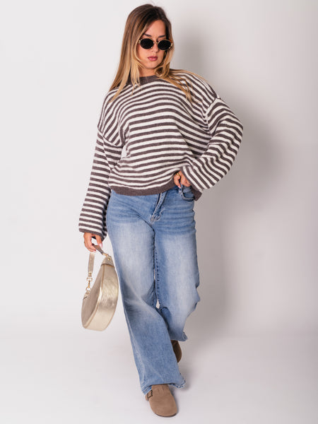 Despi Streifen Pullover - Taupe/Creme