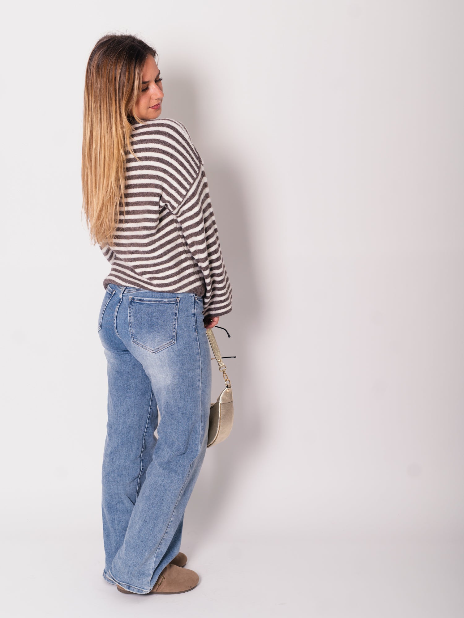 Despi Streifen Pullover - Taupe/Creme