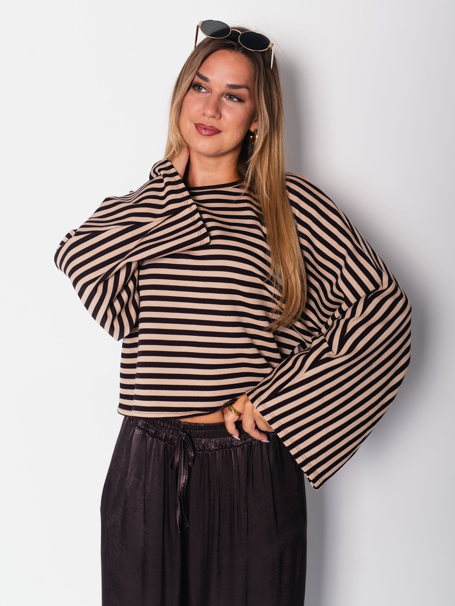 Belli Streifen Crop Shirt - Espresso/Beige