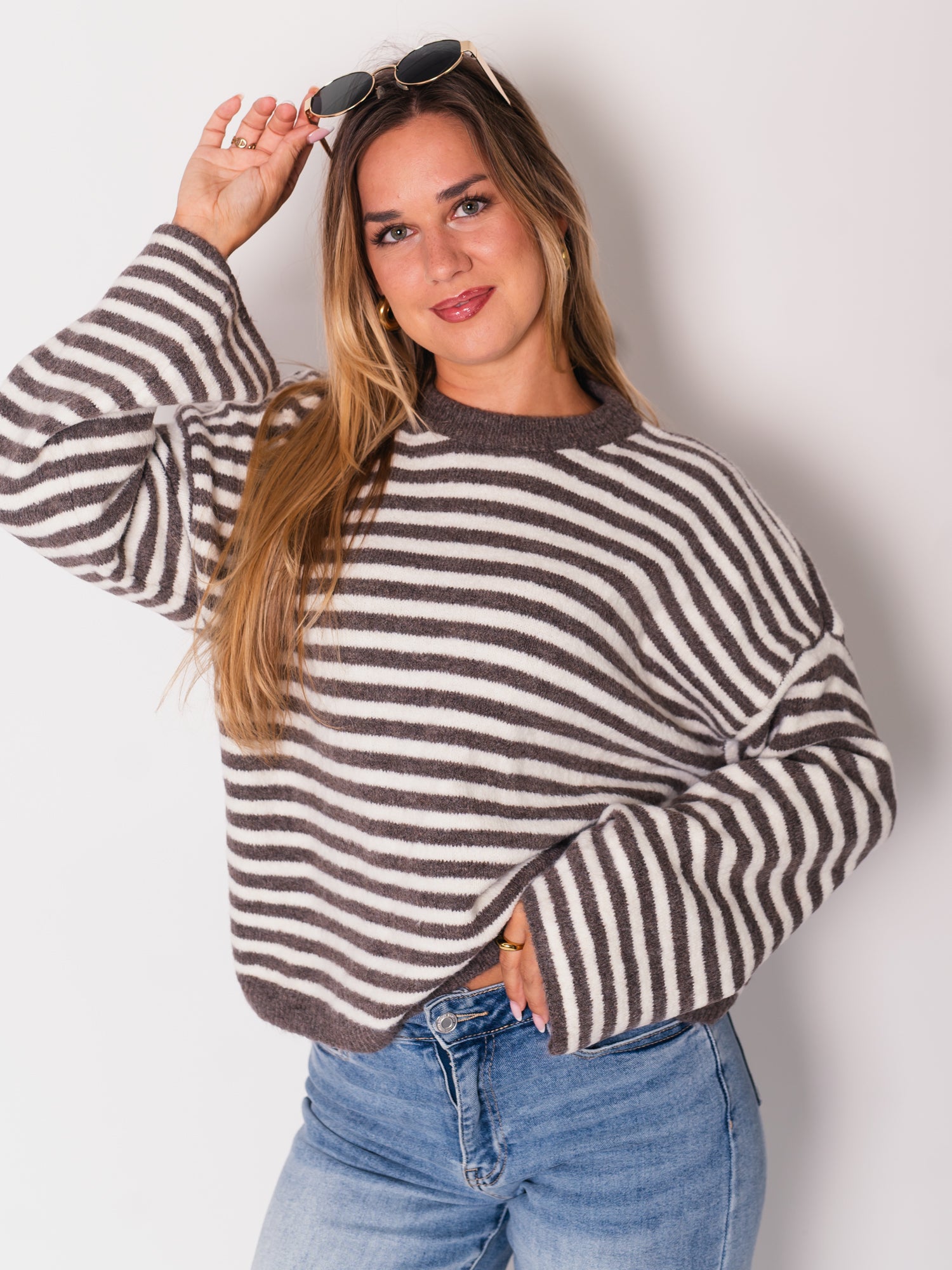 Despi Streifen Pullover - Taupe/Creme