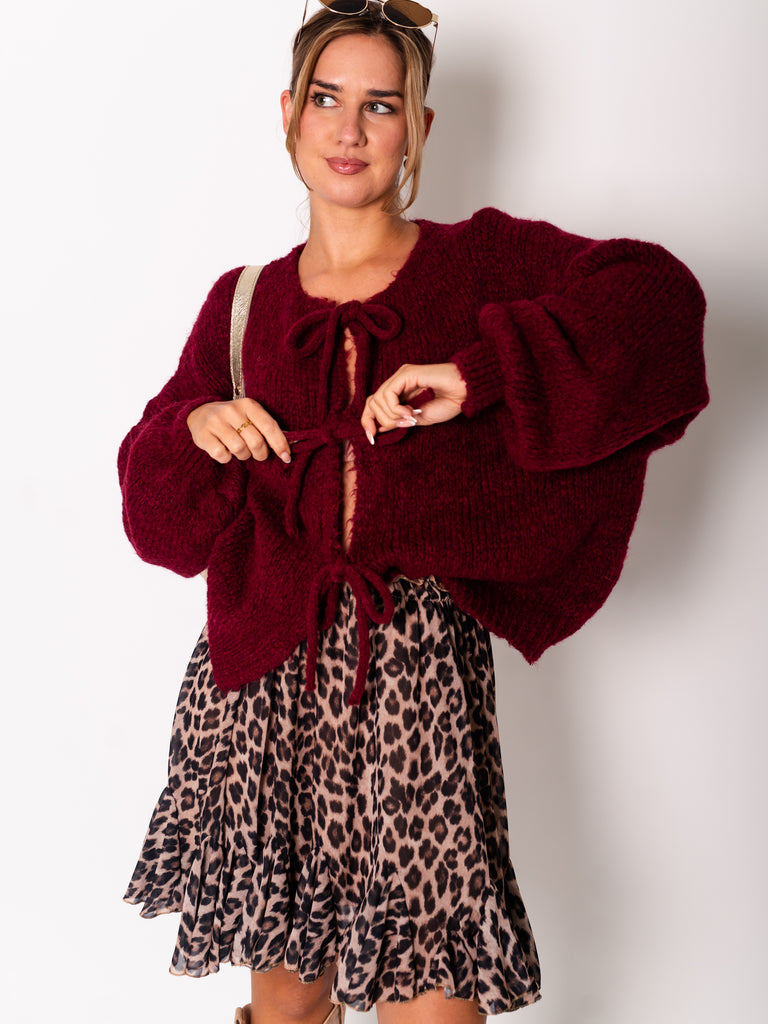 Helena Schleifen Strickjacke - Weinrot