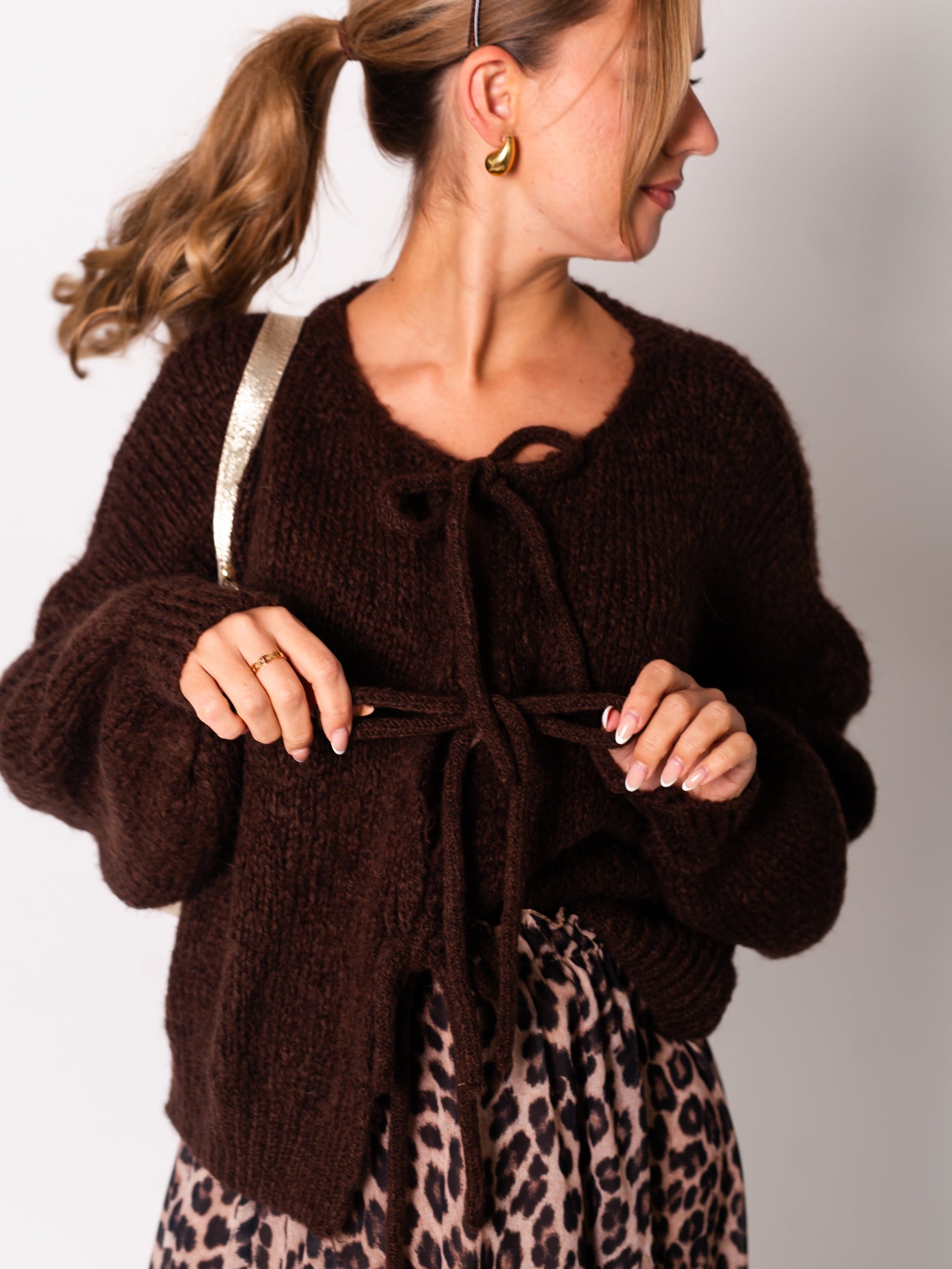 Helena Schleifen Strickjacke - Darkbrown