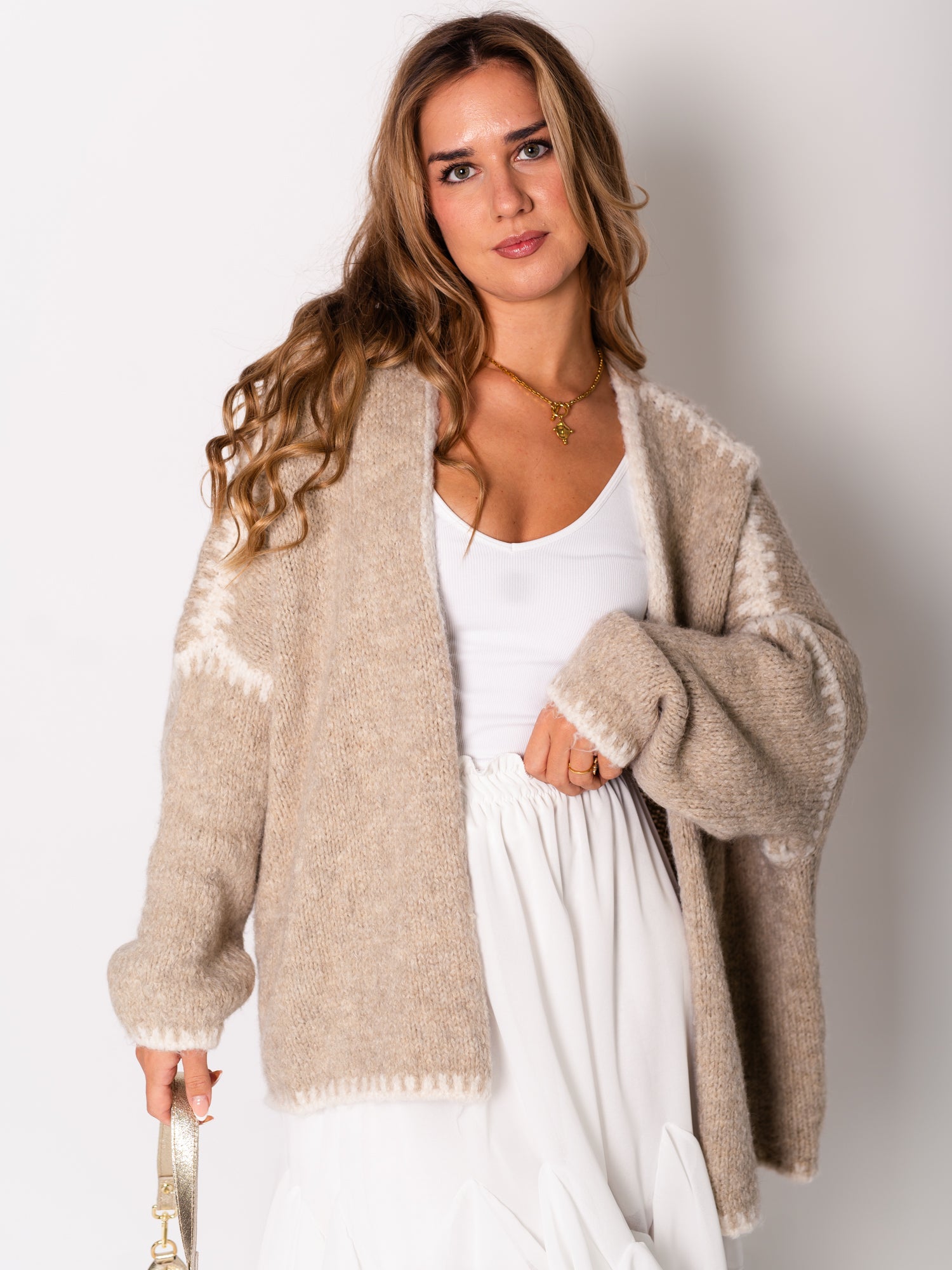 Two Ways Strickjacke - Taupe/Creme