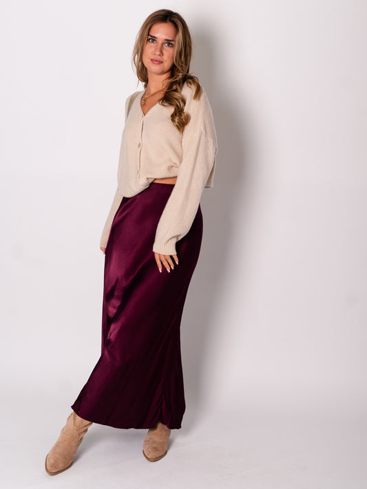 Satin Midi Rock - Burgundy