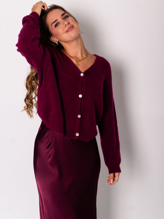 Jill Soft Strickjacke - Dark Berry