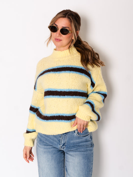 Stripes Mood Strick Pullover - Gelb/Blau
