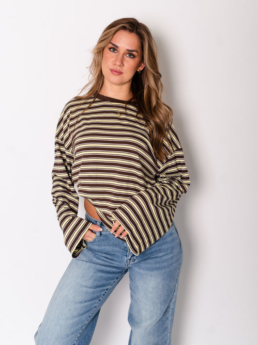 Streifen Longsleeve - Gelb/Braun