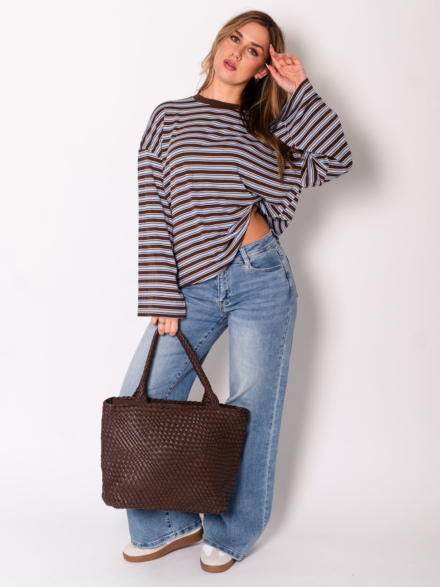 Streifen Longsleeve - Blau/Braun