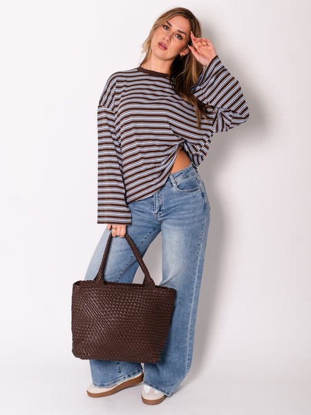 Streifen Longsleeve - Blau/Braun