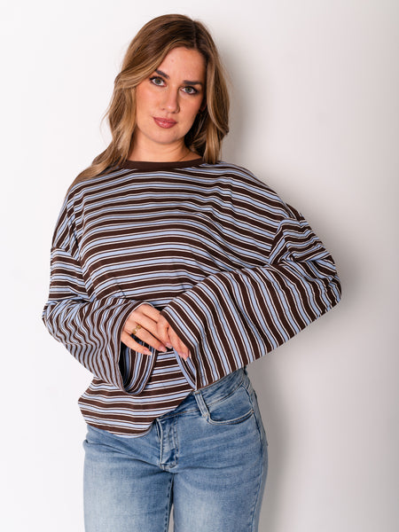 Streifen Longsleeve - Blau/Braun
