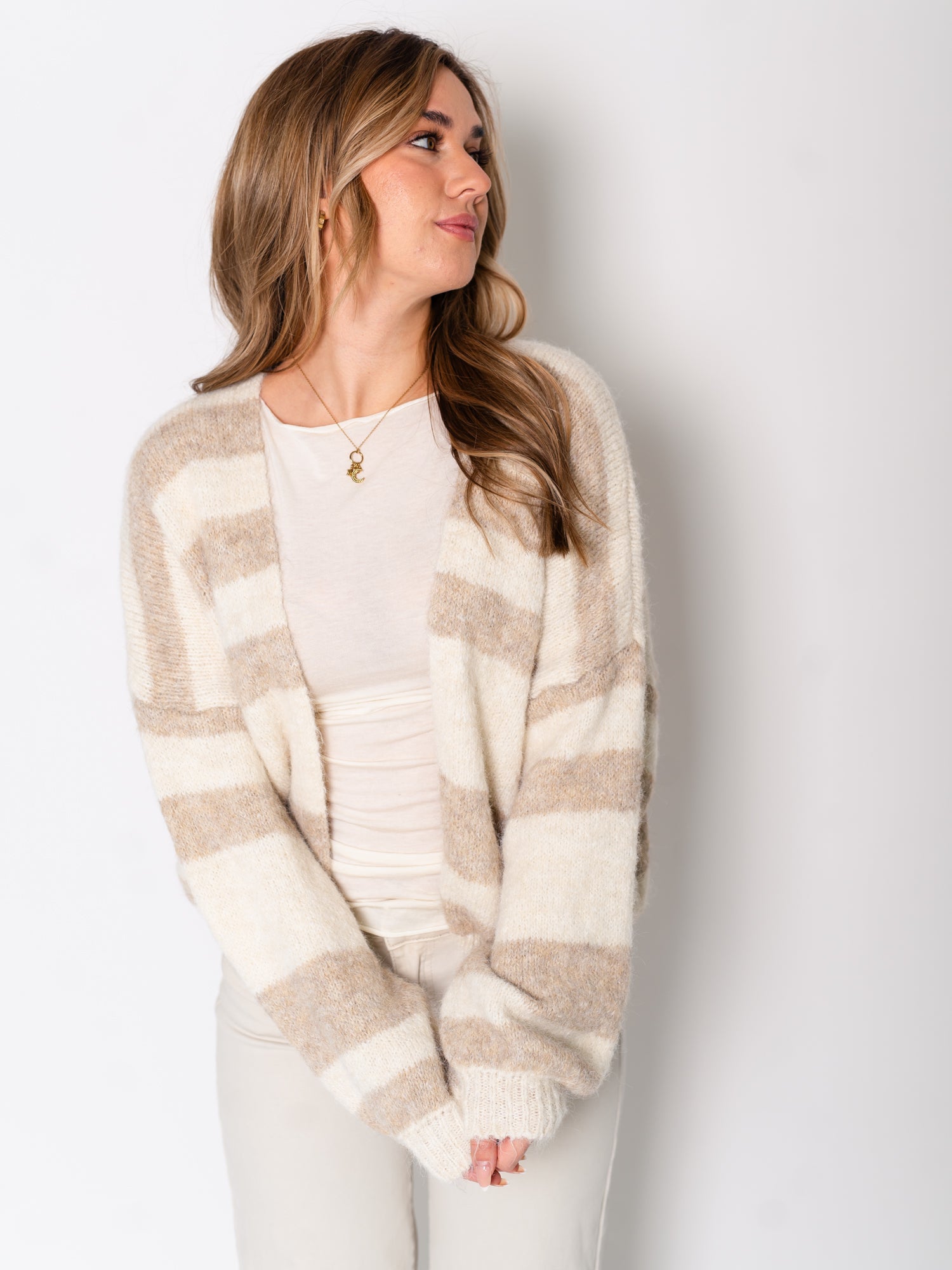Simple Stripes Strickjacke - Creme/Beige