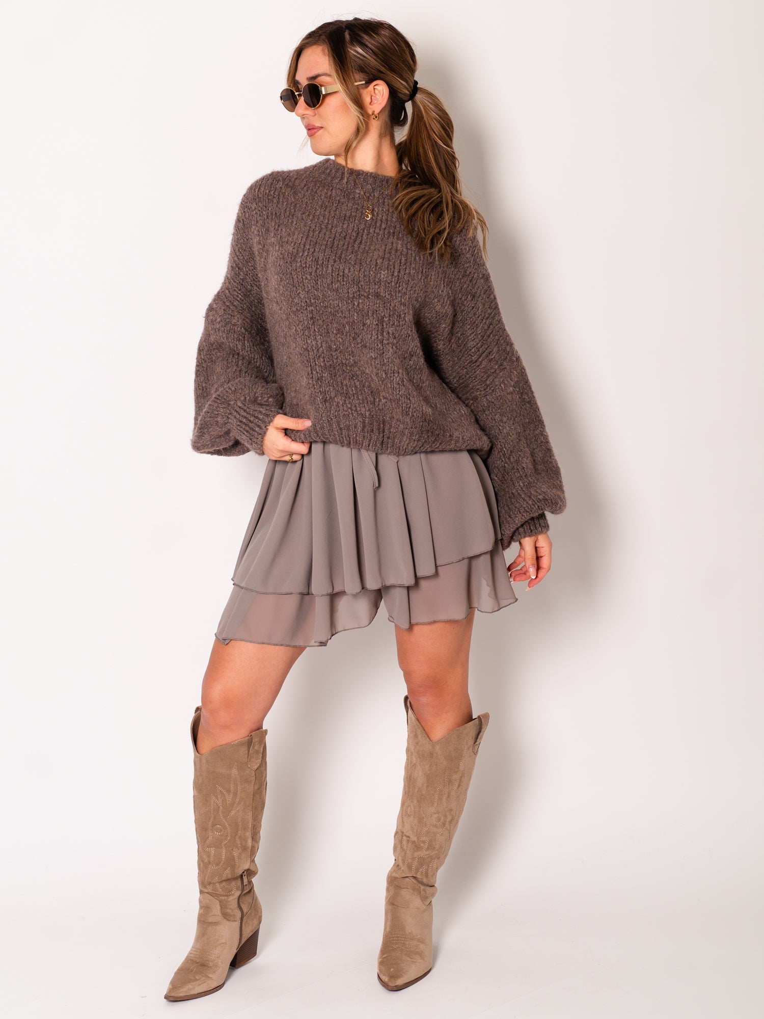 Flowy Volant Skort - Taupe