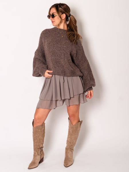 Flowy Volant Skort - Taupe