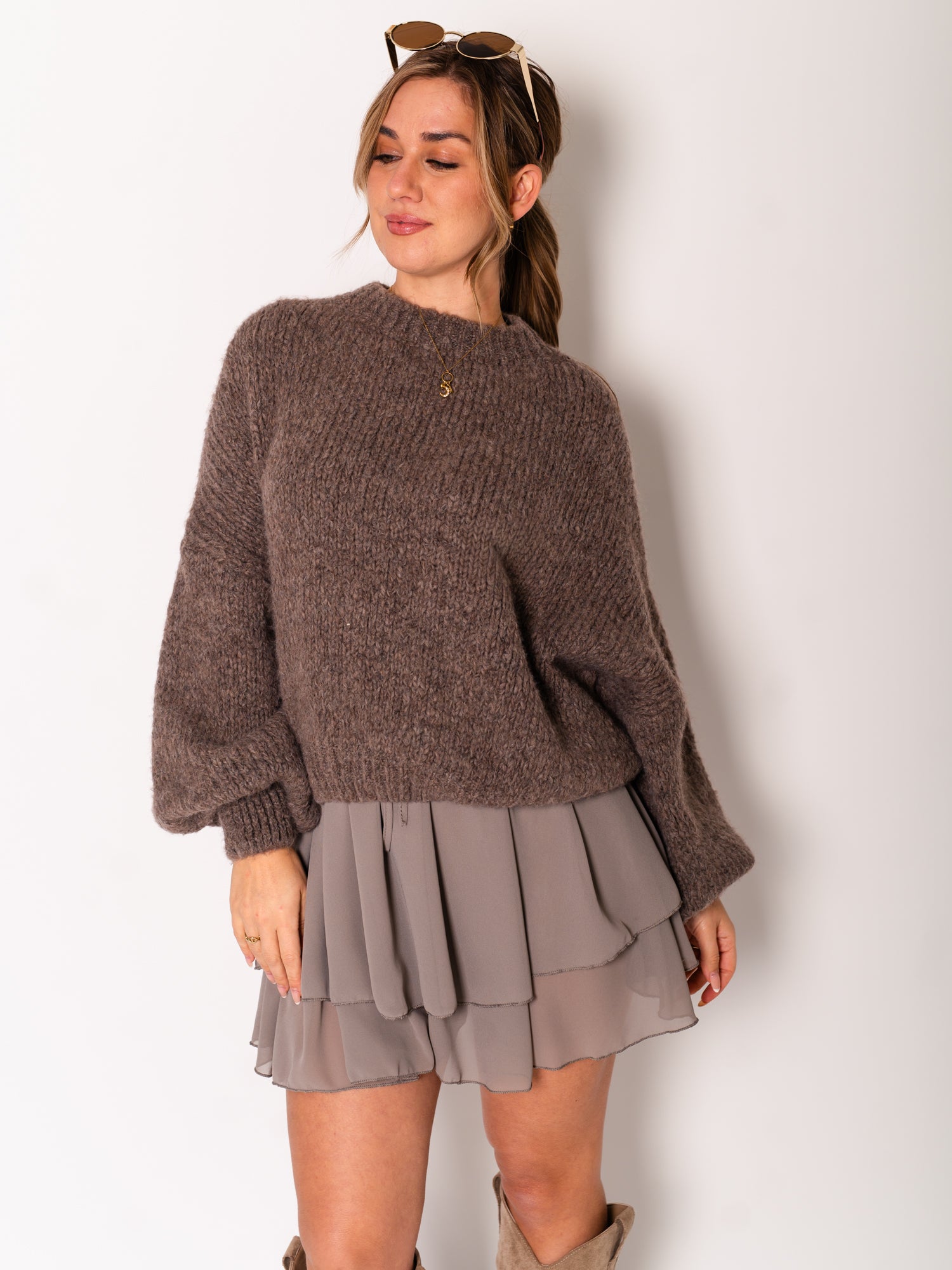 Flowy Volant Skort - Taupe