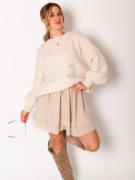 Flowy Volant Skort - Beige