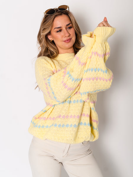 Candy Strick Pullover - Zitronengelb