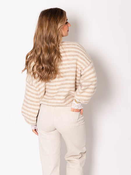 Mila Streifen Strickjacke - Creme/Beige