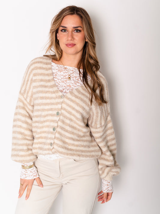 Mila Streifen Strickjacke - Creme/Beige
