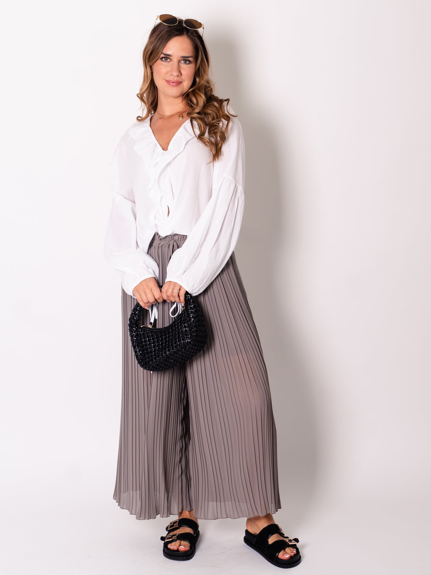 Lamiya Plissee Hose - Taupe