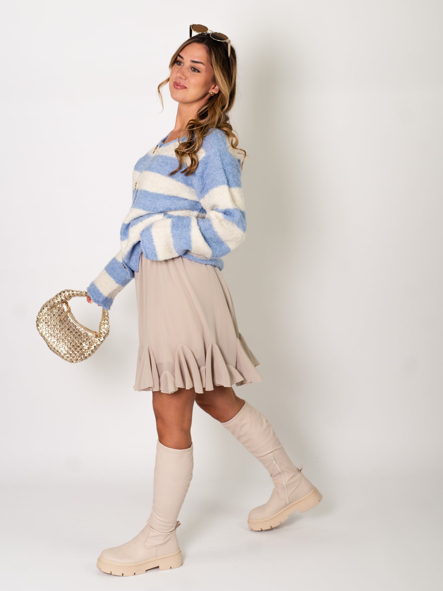 Candy Streifen Strickjacke - Blau/Creme