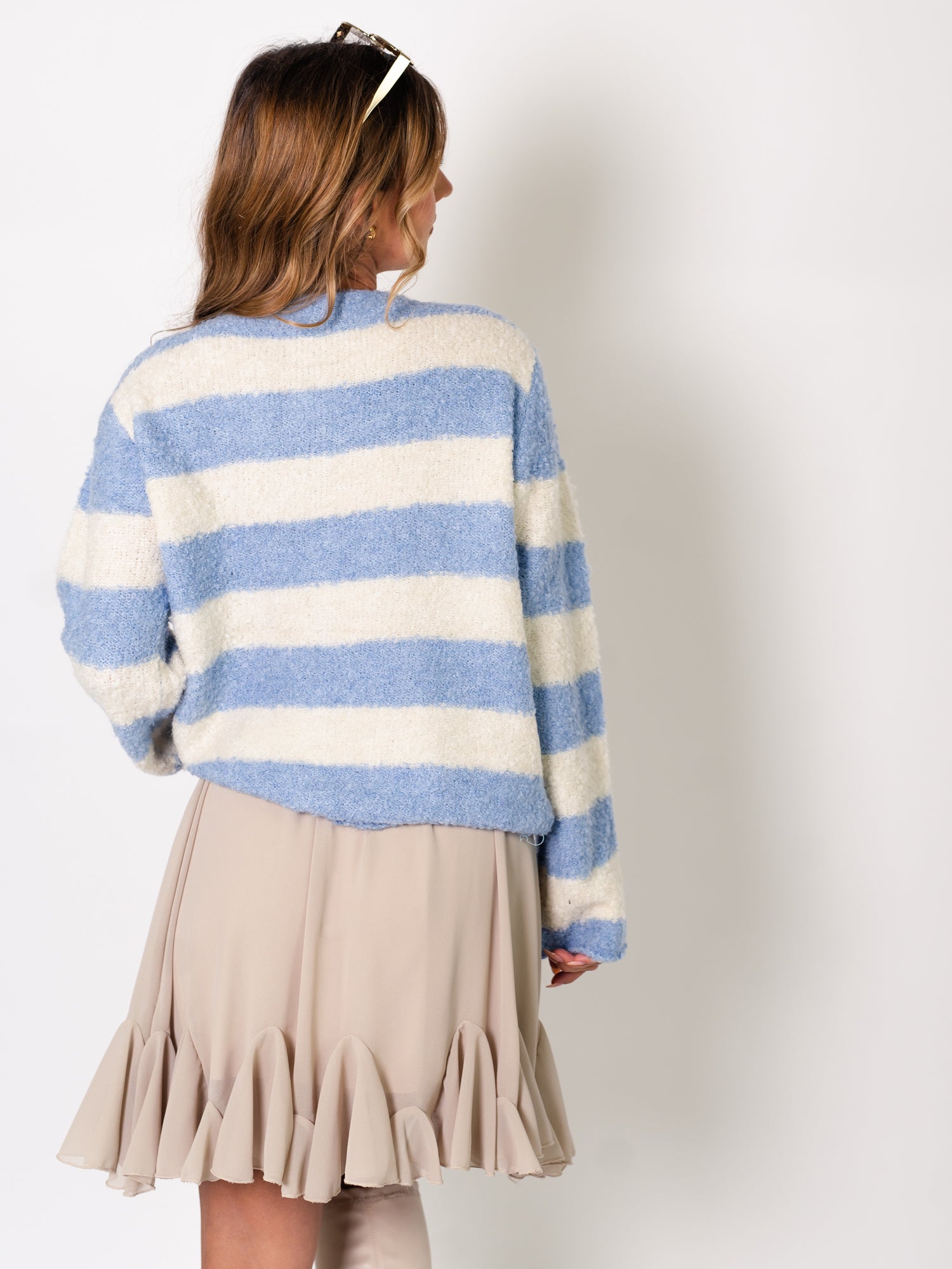 Candy Streifen Strickjacke - Blau/Creme