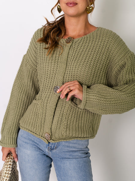 Luxe Button Strickjacke - Pistachio