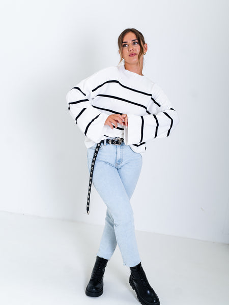 Jane Streifen Pullover - Weiß/Schwarz
