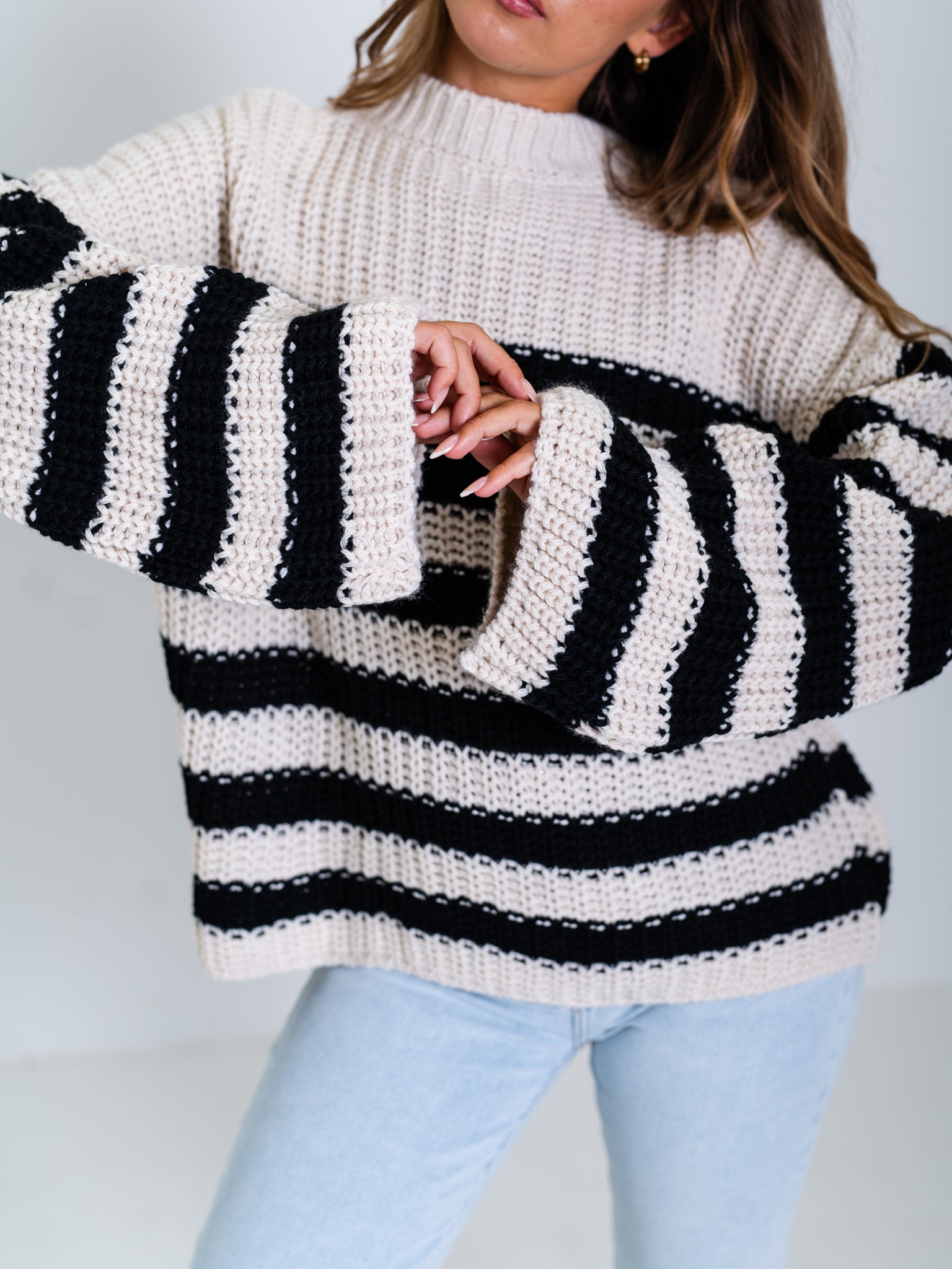 Lucy Streifen Pullover - Beige/Schwarz