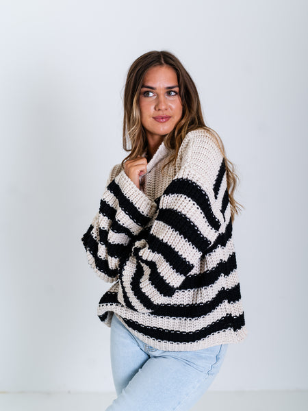 Lucy Streifen Pullover - Beige/Schwarz