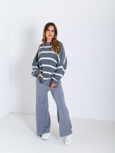 Sally Streifen Pullover - Grau/Weiß