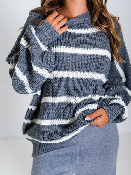 Sally Streifen Pullover - Grau/Weiß
