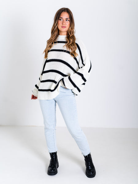 Sally Streifen Pullover - Weiß/Schwarz
