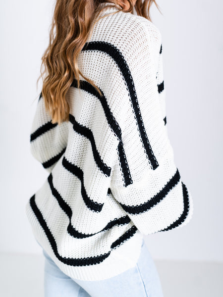 Sally Streifen Pullover - Weiß/Schwarz